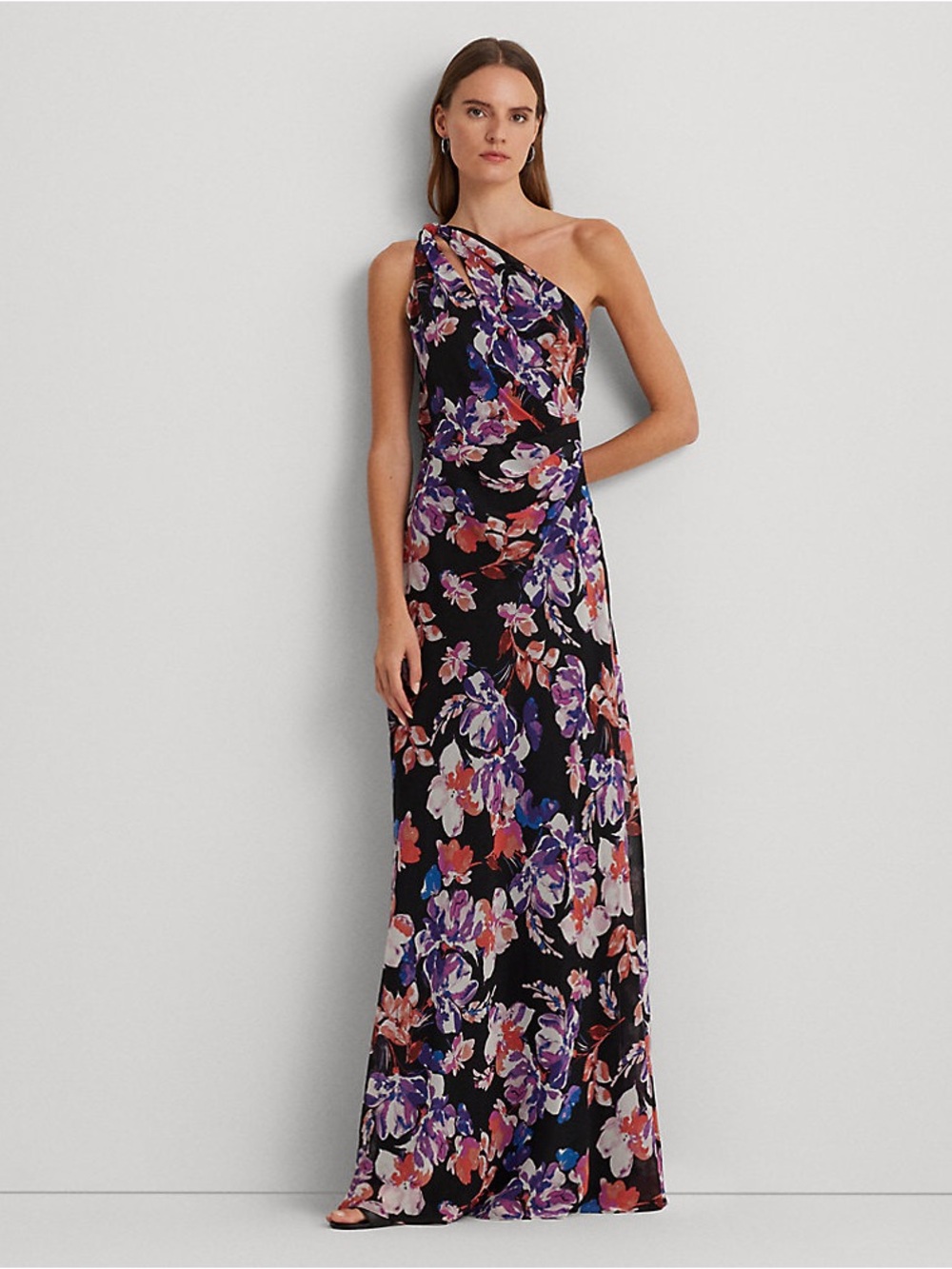 Lauren Ralph Lauren Floral Georgette One-Shoulder Dress Size 16
